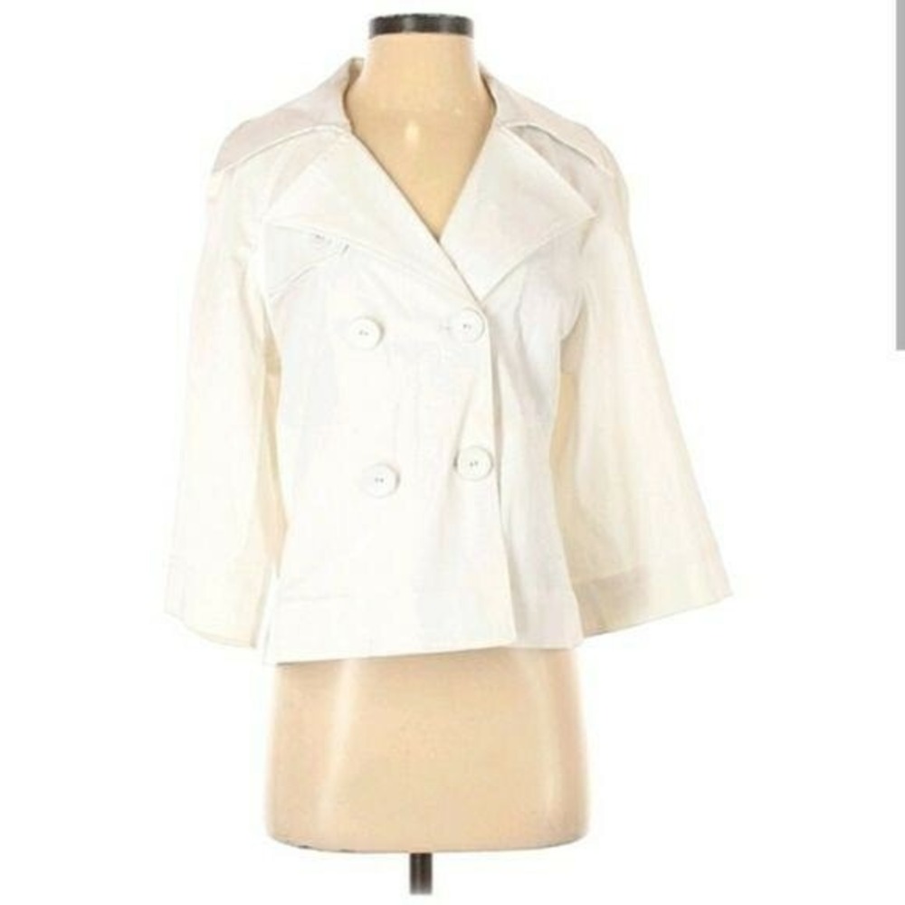 Old Money Cropped Peacoat‎ Double Breasted Military Blazer Sz S Corporate Chic